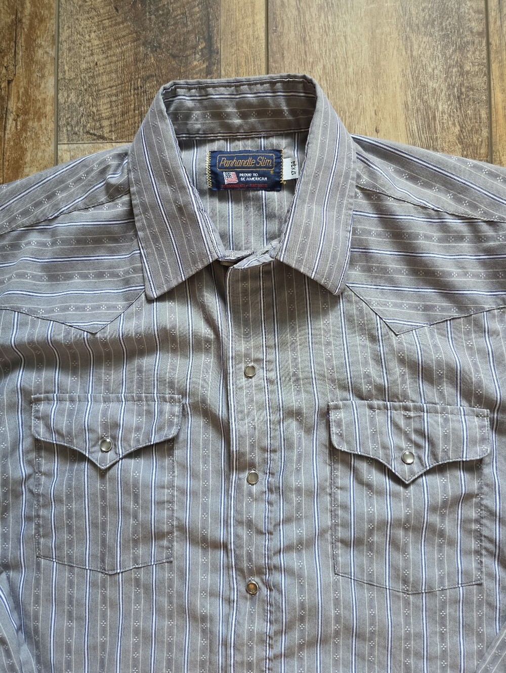 Panhandle Slim - Vintage Dobby Stripe Pearl Snap Western Shirt - 17x34 - Grey